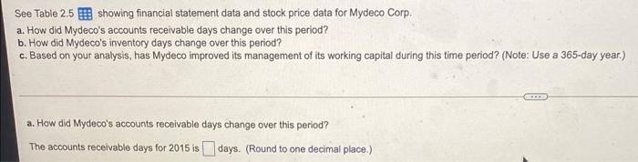  See Table 2.5 5 showing financial statement data and stock price
