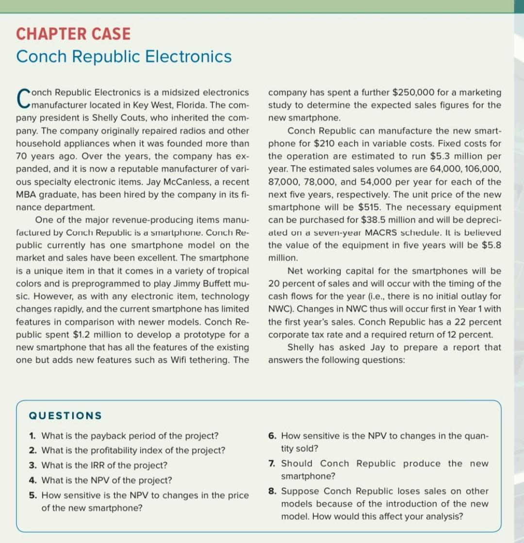 Please show all working. Thank you CHAPTER CASE Conch Republic Electronics