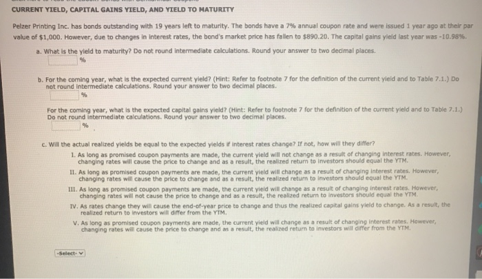 CURRENT YIELD, CAPITAL GAINS YIELD, AND YIELD TO MATURITY Pelzer Printing