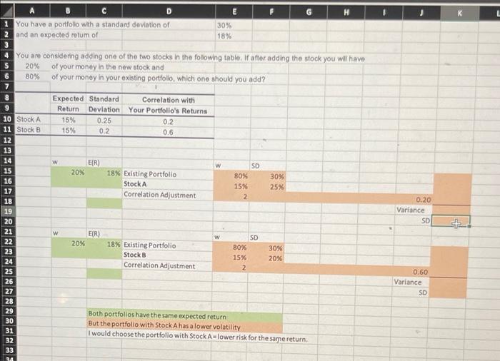 D K You have a portfolio with a standard deviation of