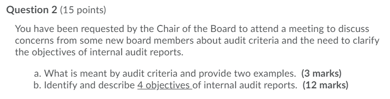 Question 2 (15 points) You have been requested by the Chair