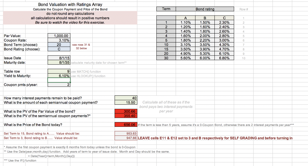 Please complete questions with boxes in red Bond Valuation with Ratings Array
