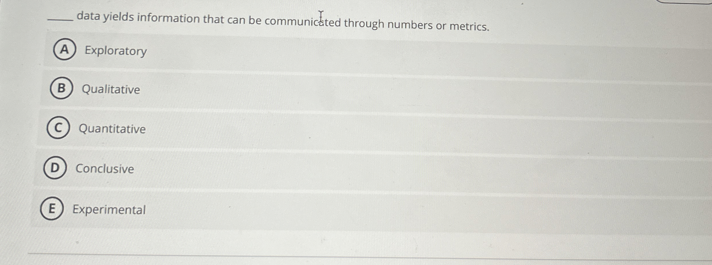  data yields information that can be communicated through numbers or metrics.