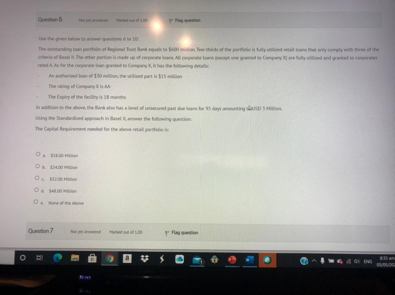 Please answer question 8 related to given in question 6 no attempte