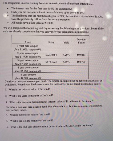  please answer all questions The assignment is about valuing bonds in