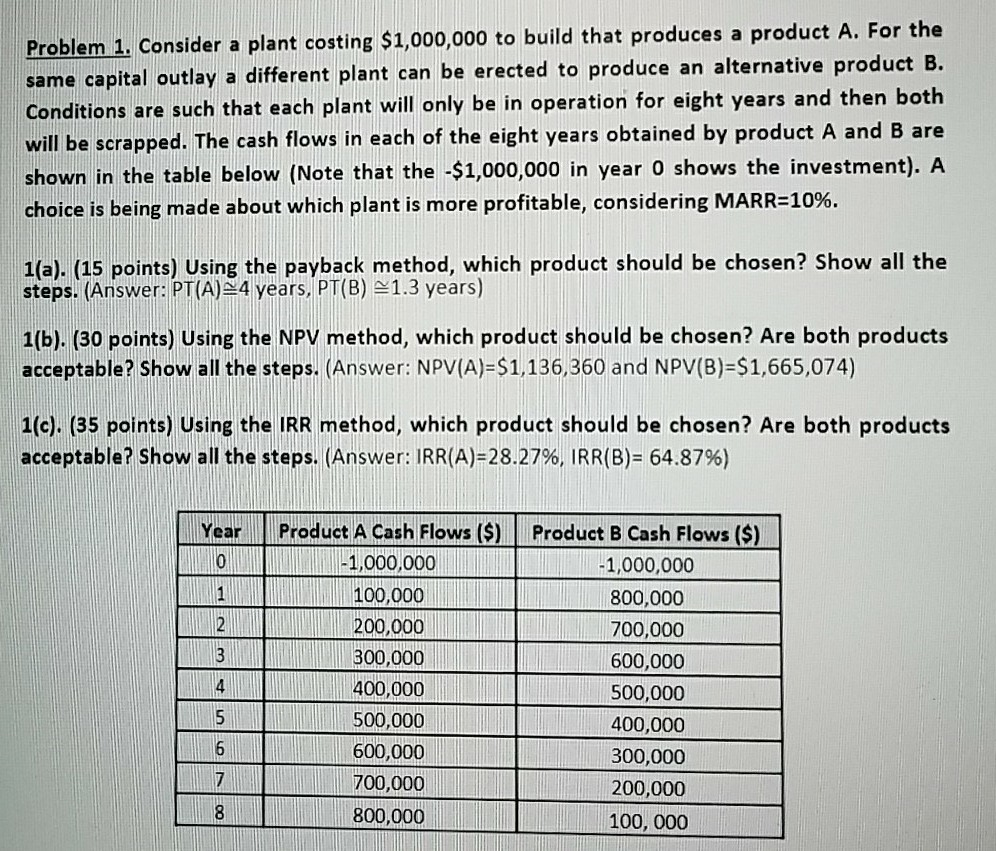  please show all steps. Thank you Problem 1, Consider a plant