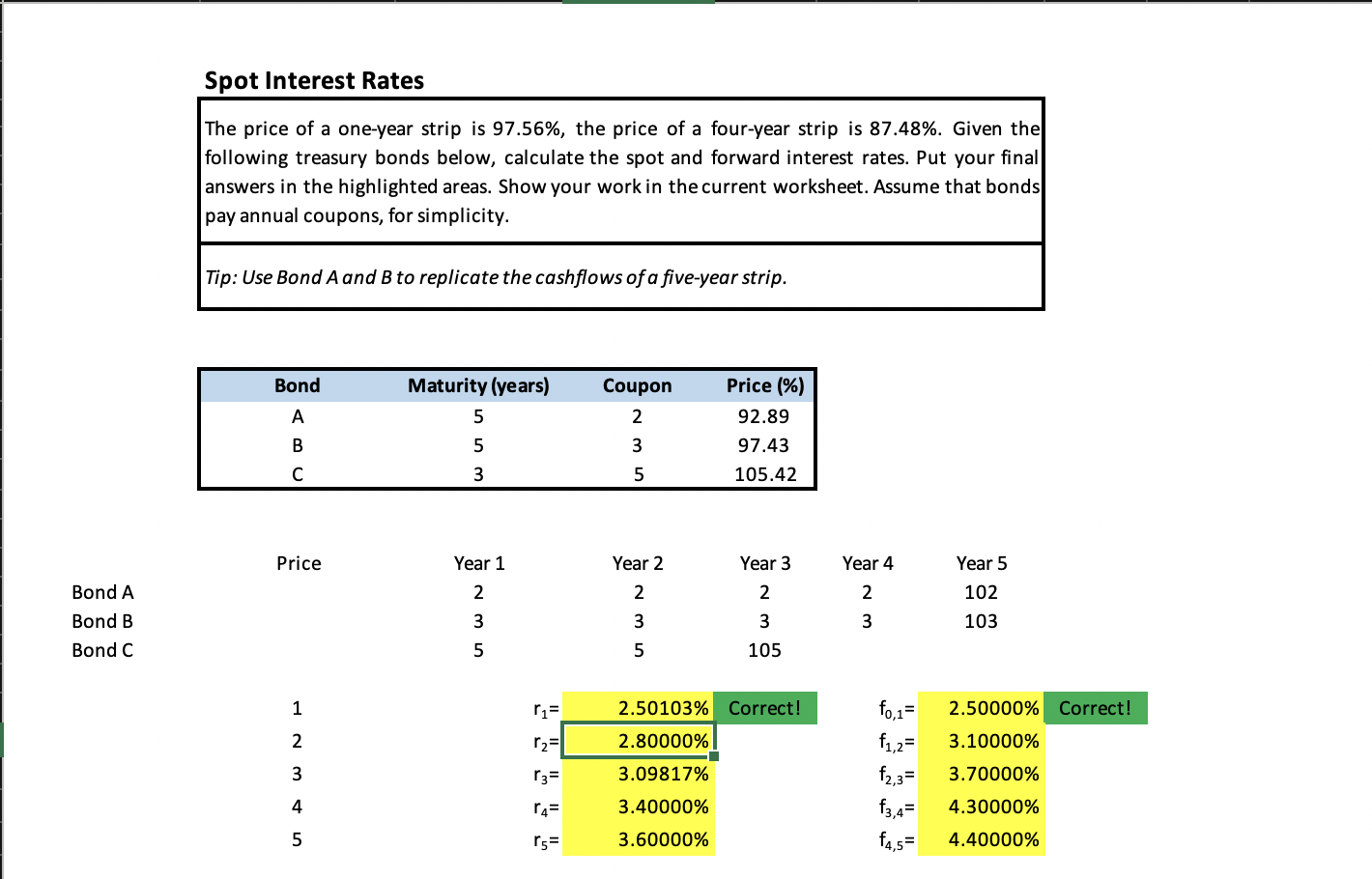 Please show work and formulas please Spot Interest Rates The price