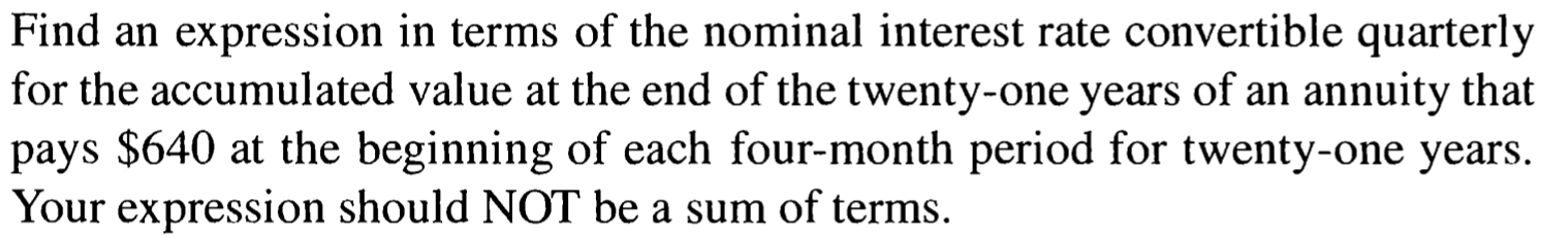 the answer for the problem is: Find an expression in terms of