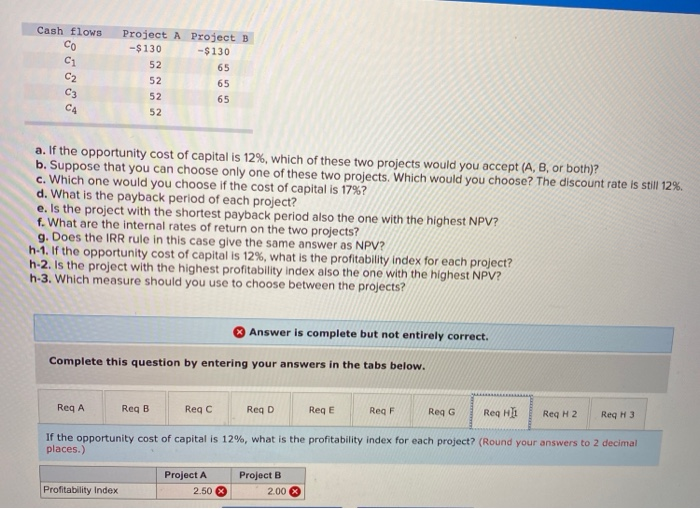 REF H1 or Question H-1 Cash flows CO C1 C2 C3 C4