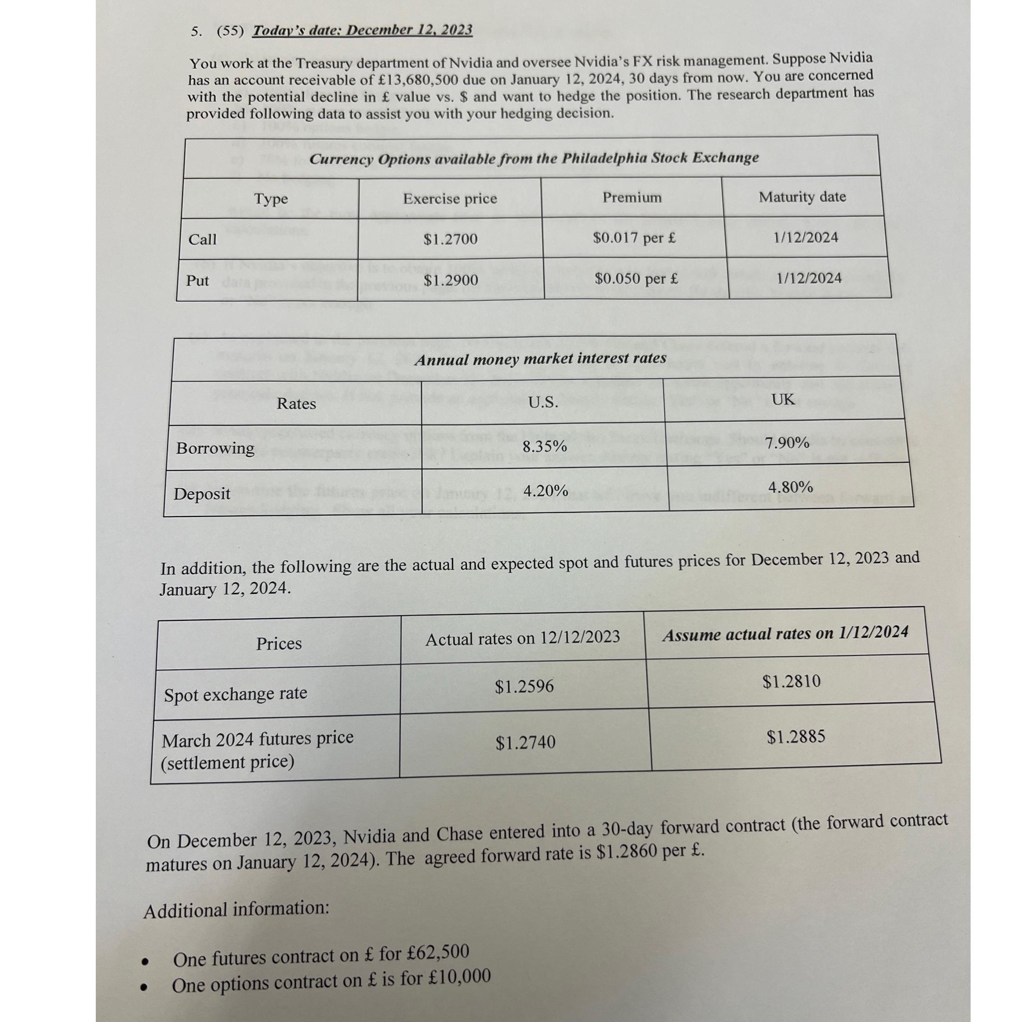  (a) Determine whether ab)c)d)e)1)a)100% forward hedge;100% money market hedge;100% options hedge;100%