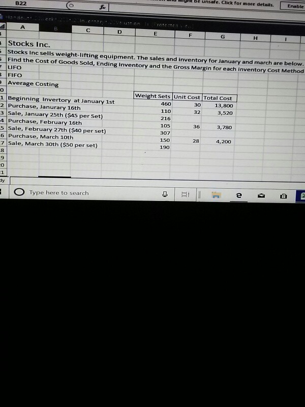 I need help figuring out Inventory Valuation DHE Be unsafe. Click for