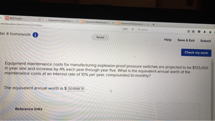  Please answer this question with full steps and details Equipment maintenance