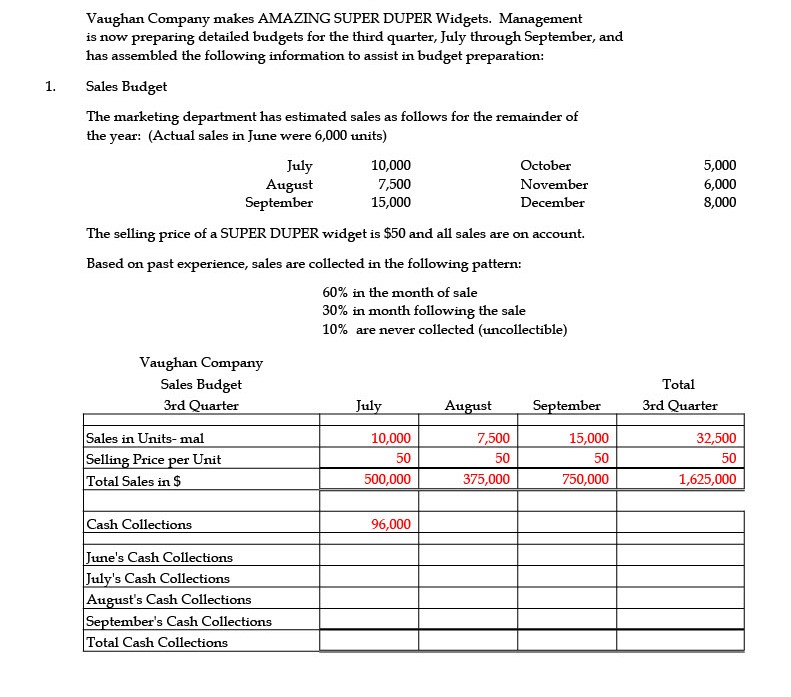  I need help with the formulas. Please show Excel formulas. Vaughan
