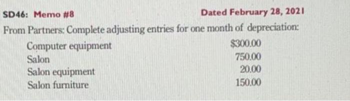  SD46: Memo #8 Dated February 28, 2021 From Partners: Complete adjusting