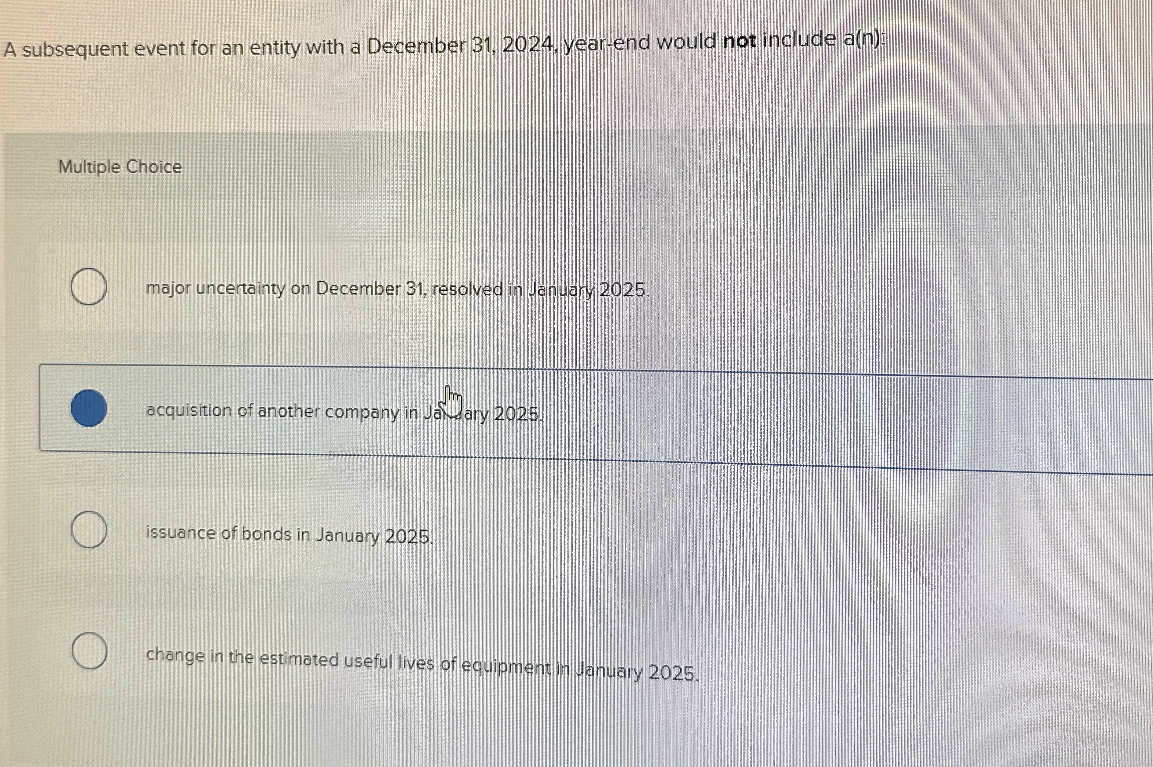  A subsequent event for an entity with a December 31,2024, year-end