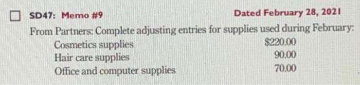 entries for one month of depreciation: Computer equipment $300.00 Salon 750.00 Salon