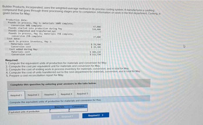  Builder Products, incorporated, uses the weighted average method in its process