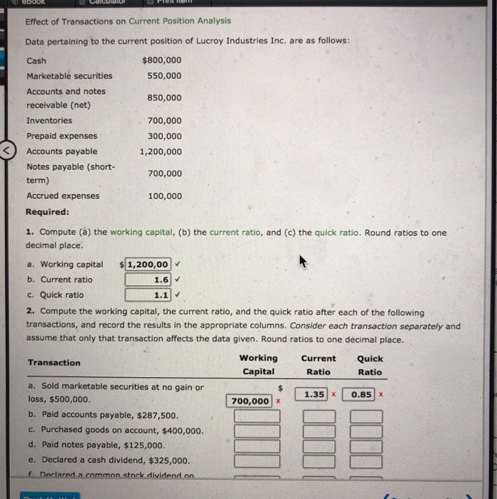  Gorror Effect of Transactions on Current Position Analysis Data pertaining to