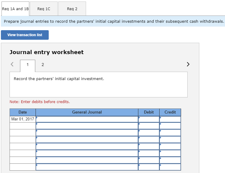 Exercise 12-7 Journalizing partnership transactions LO P2 On March 1, 2017, Eckert