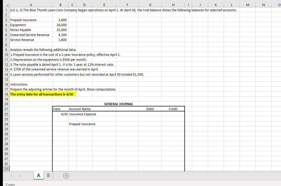 Help with adjusting entries. M N O B C D E F