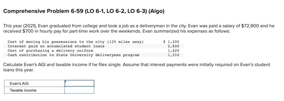 Comprehensive Problem 6-59 (LO 6-1, LO 6-2, LO 6-3) (Algo) This