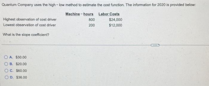  Quantum Company uses the high - low method to estimate the