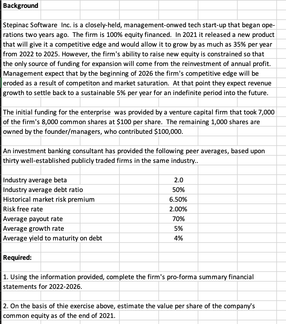  Background Stepinac Software Inc. is a closely-held, management-onwed tech start-up that