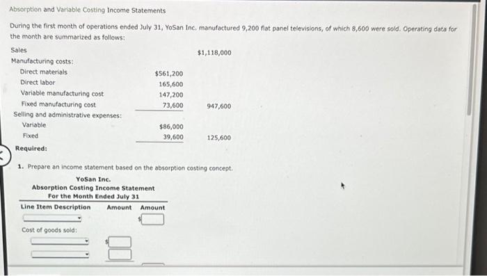 please help fill in the blanks! Absorption and Variable Costing Income Statements