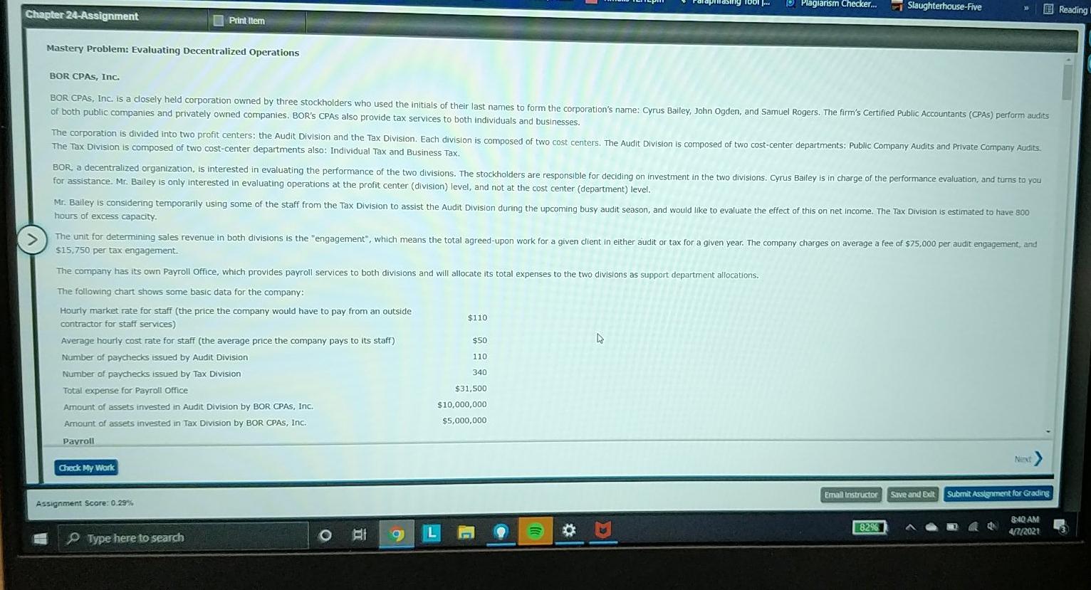 Mastery Problem: Evaluating Decentralized Operations BOR CPAs, Inc. BOR CPAs, Inc.