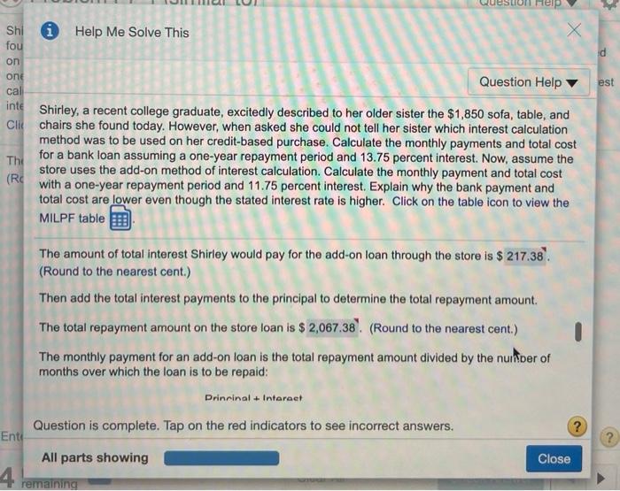 used on her credit-based purchase. Calculate the monthly payments and total cost