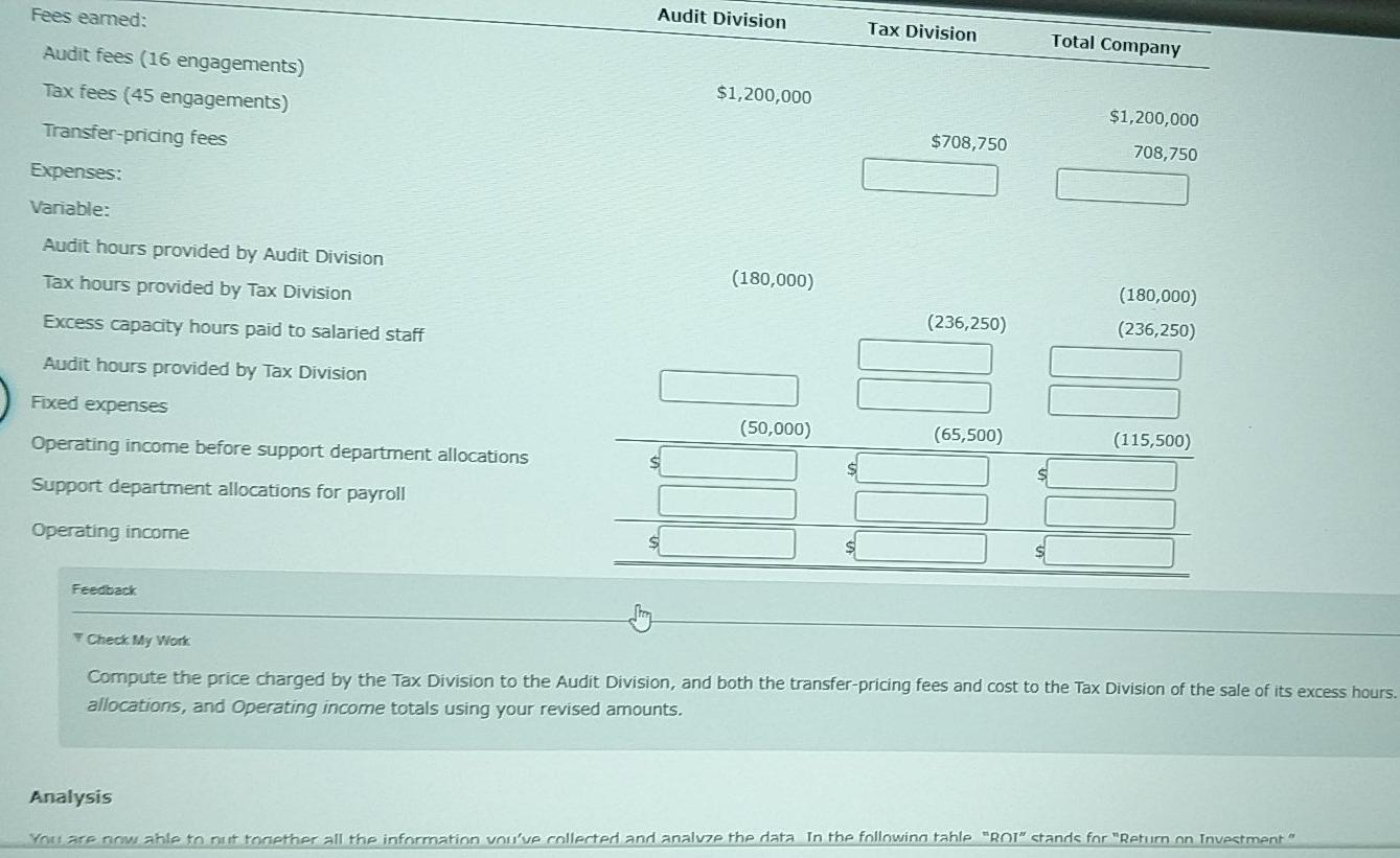 division is composed of two cost centers. The Audit Division is composed