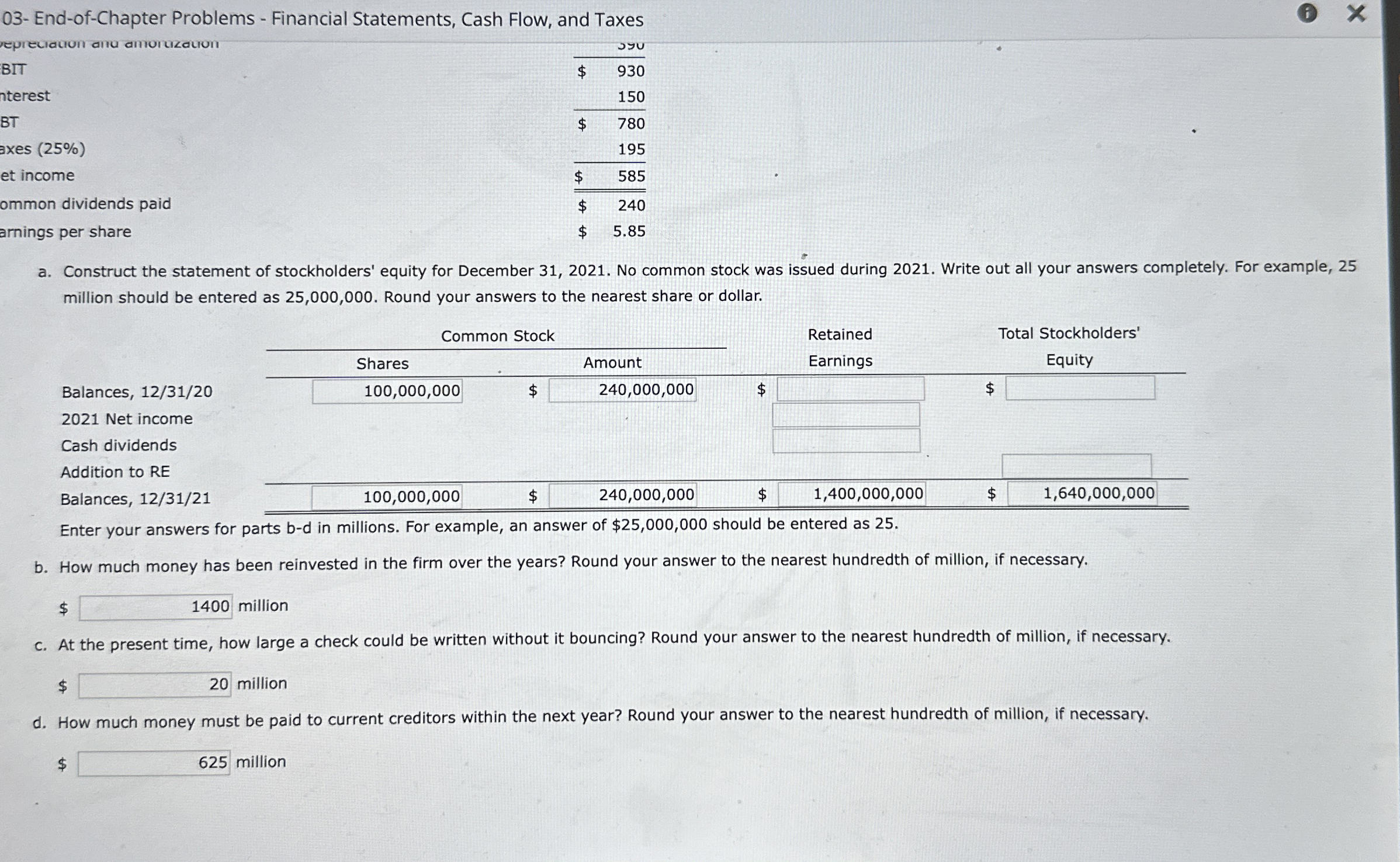 Ch 03- End-of-Chapter Problems - Financial Statements, Cash Flow, and Taxes