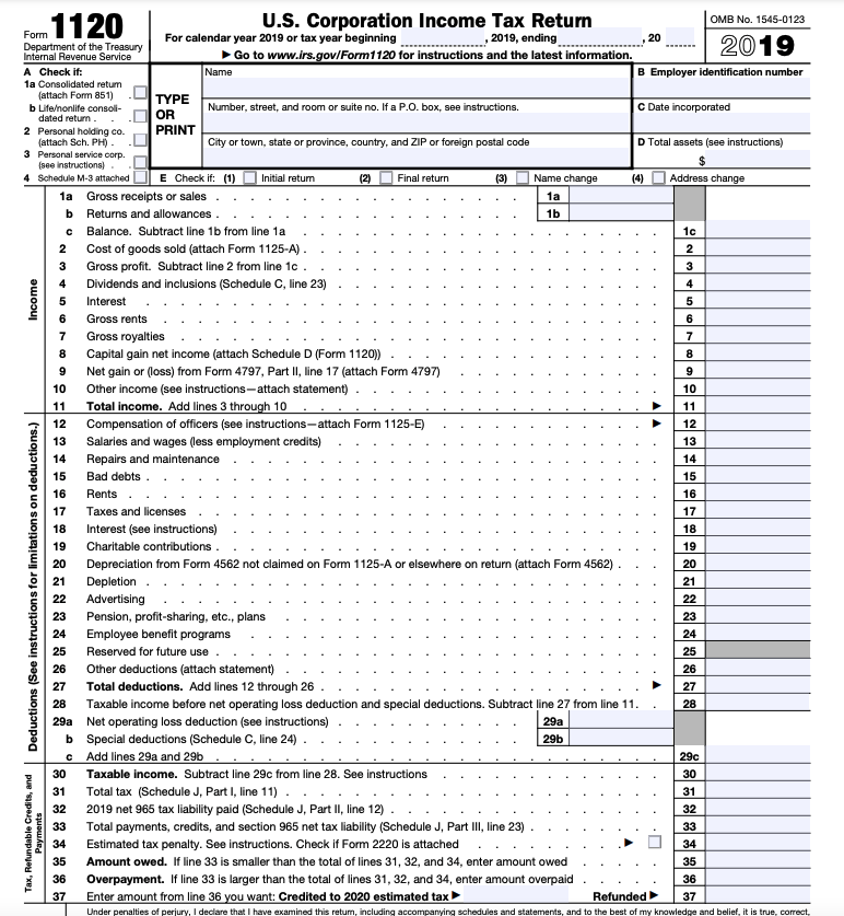 5 6 7 8 9 U.S. Corporation Income Tax Return OMB No.