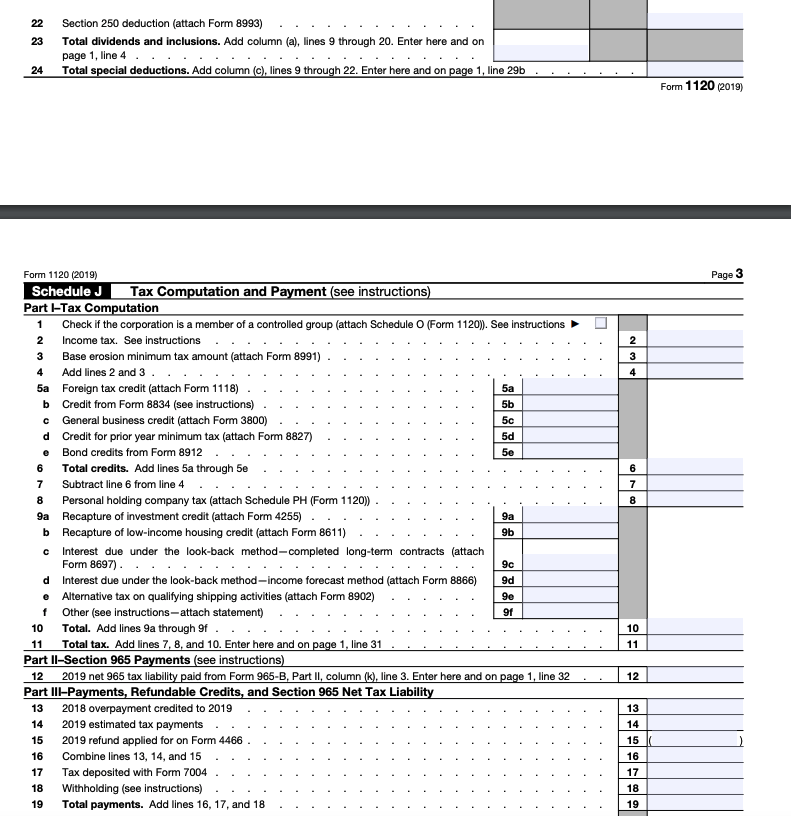Department of the Treasury 2019 Internal Revenue Service Go to www.irs.gov/Form1120 for