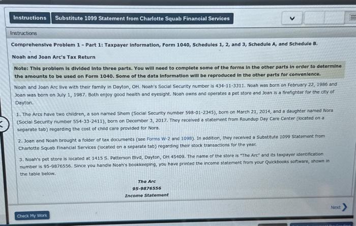 please help me solve this. Comprehenslve Problem 1 - Part 1: Taxpayer