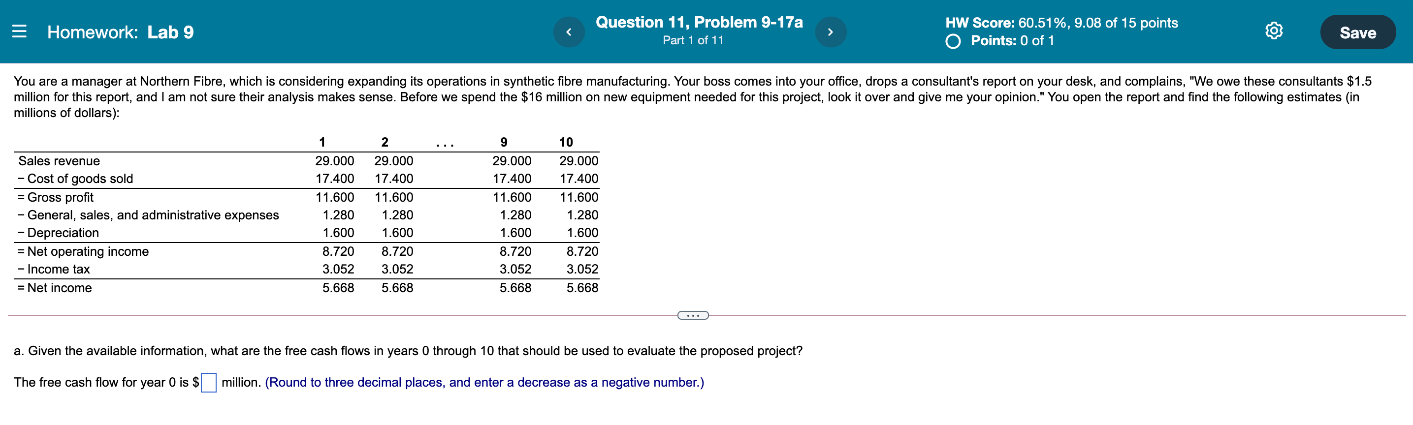  = Homework: Lab 9 Question 11, Problem 9-17a Part 1 of