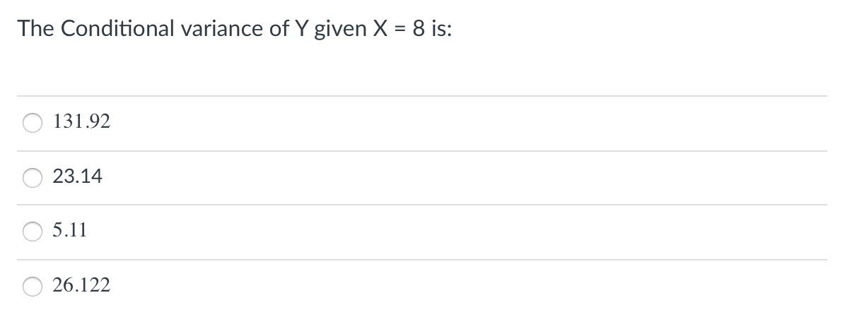 following joint distribution: Value of Y 22 14 30 Value of x