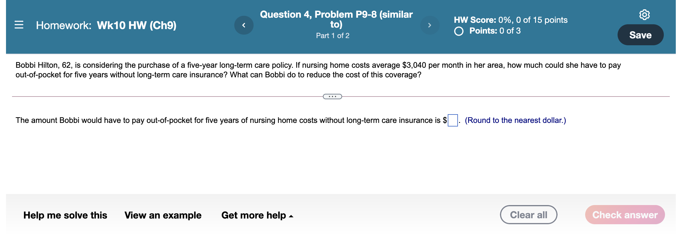 so = Homework: Wk10 HW (Ch9) Question 4, Problem P9-8 (similar