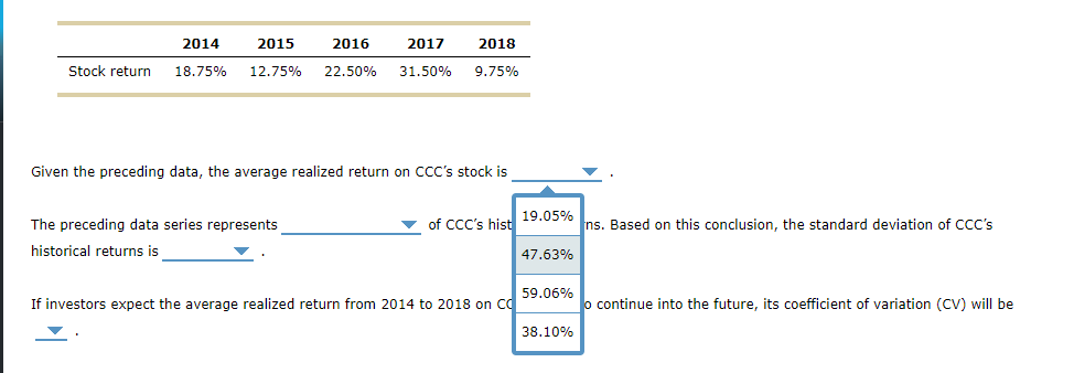 a given time period are called realized returns. Historical data on realized