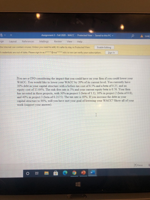  Lind 8 Assignment 3 - Fall 2020 - WACC - Protected
