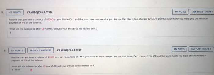  -1 POINTS CRAUDQL3 4.4.024B. MY NOTES | ASK YOUR TEACHER Assume