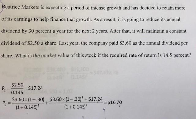  please show solution using excel Beatrice Markets is expecting a period