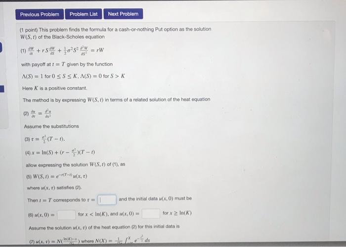  Previous Problem Problem List Next Problem =rW (1 point) This problem