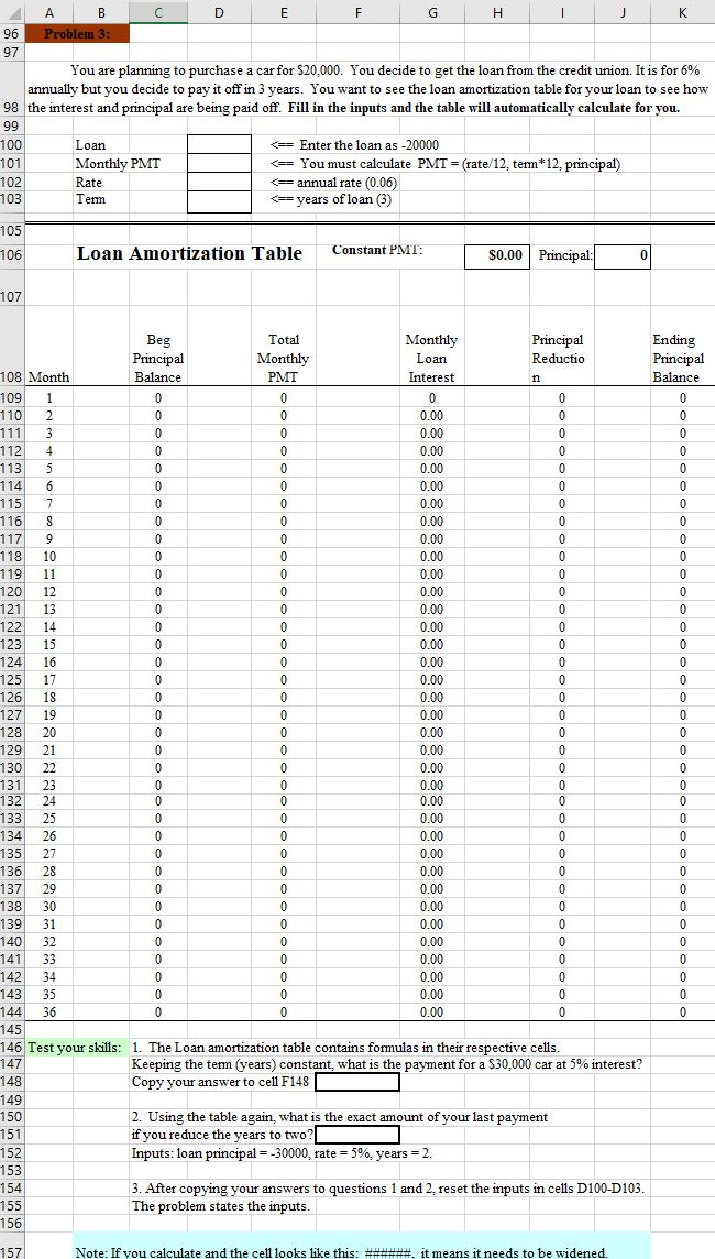 5.11 Chapter 5 HW - Spreadsheet Mastery // Loan Amortization // Problem