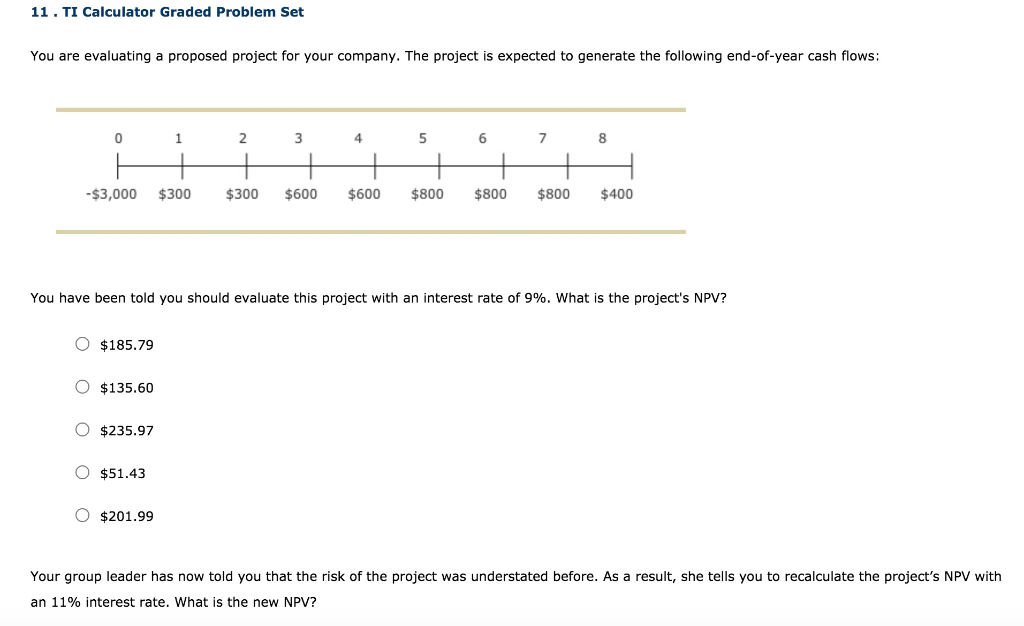  11. TI Calculator Graded Problem Set You are evaluating a proposed