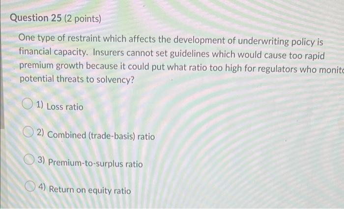 review and update rates and rating plans. Which of the criteria below