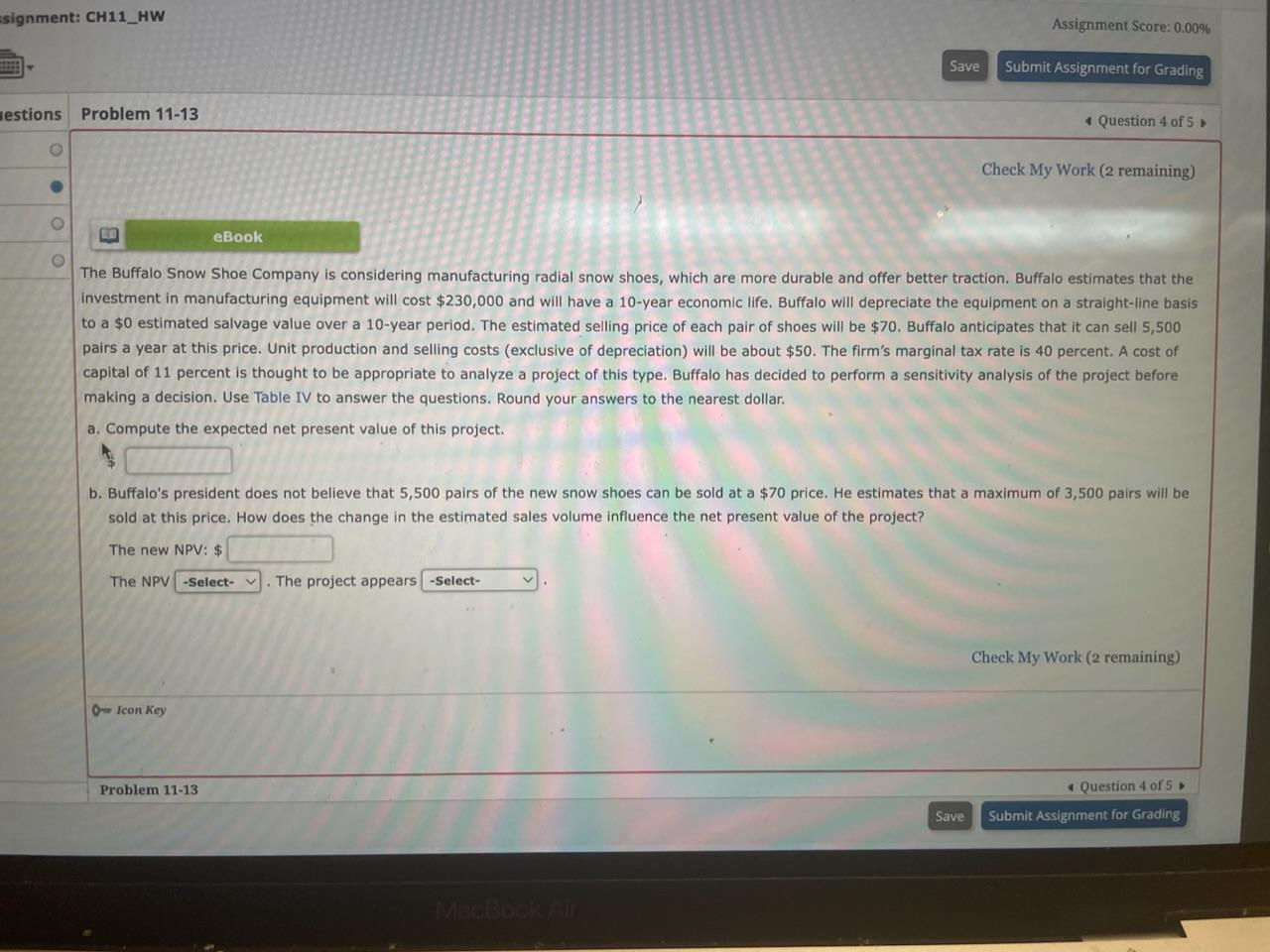 isignment: CH11_HW Assignment Score: 0.00% iestions Problem 11-13 4 Question 4