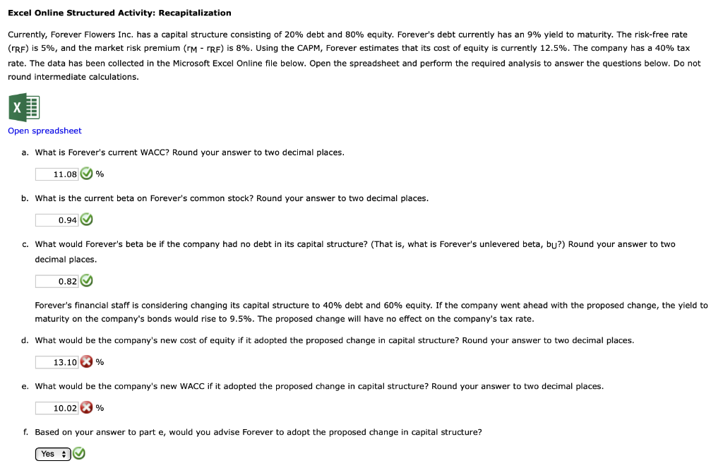 figure out d and e. can't get them right Excel Online Structured