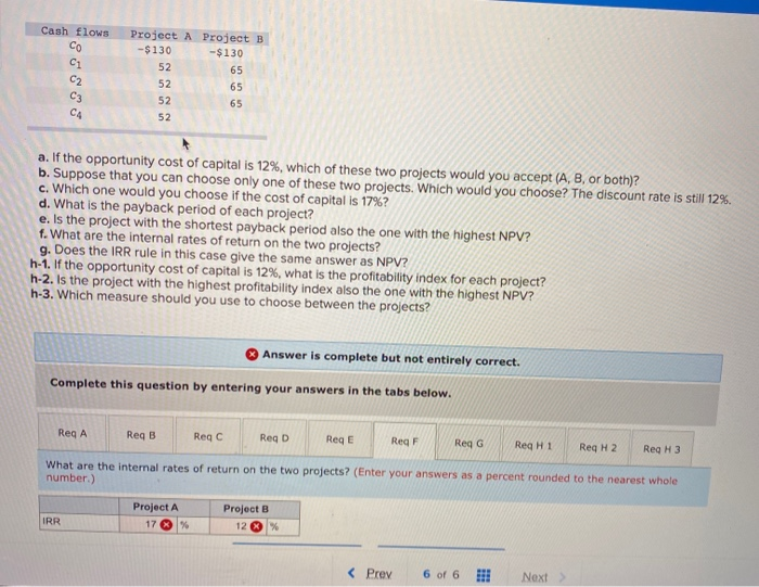 QUESTION F or Ref F Cash flows C C2 C3 C4 Project