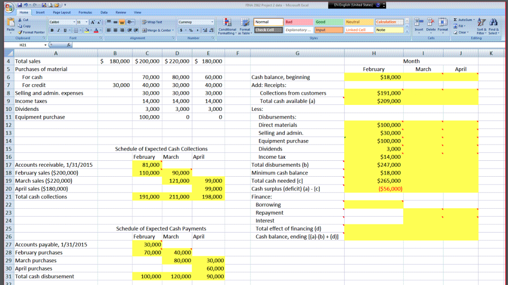 following table to complete the cash budget in Excel spreadsheets. You can